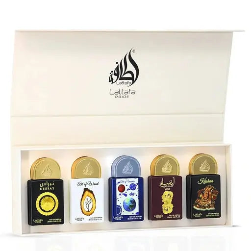 Lattafa Nebras Art Of Wood Art Of Universe Ansaam Gold Kashan 20ml x 5pcs Gift Set (estuche)  Original